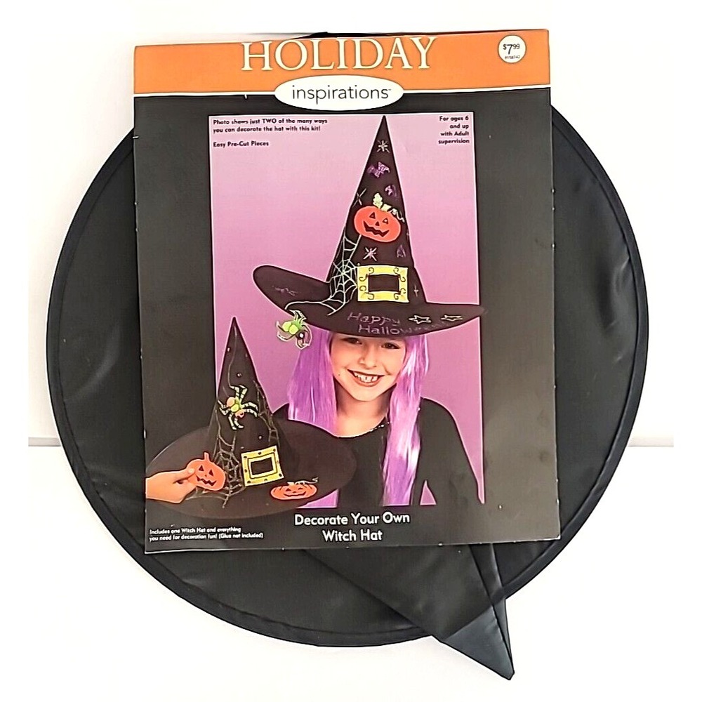 Child's Black Witch Hat Halloween Costume Dress Up Ages 6+ 16" (Hat ONLY)